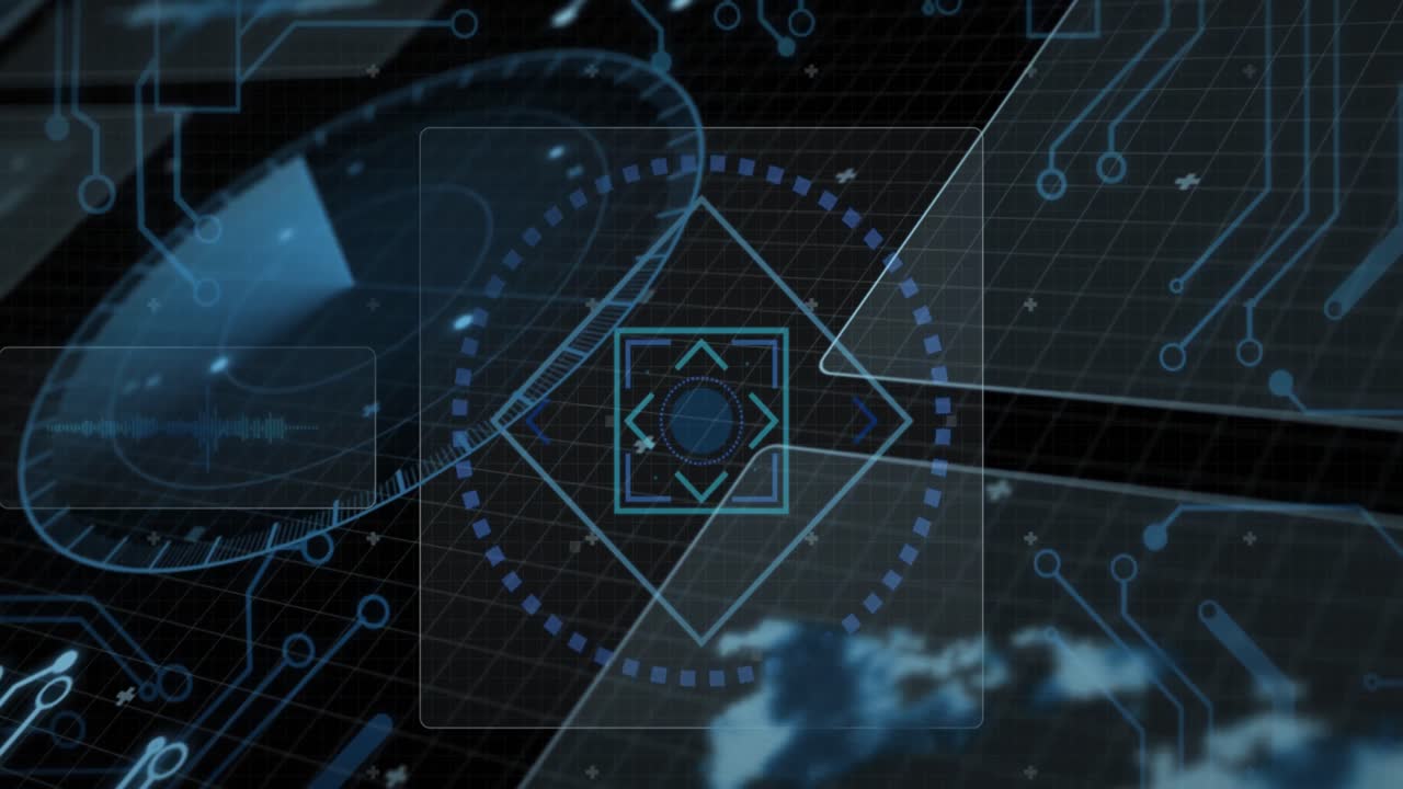 둥근 스캐너, 마이크로프로세서 연결 및 데이터 처리와의 인터페이스의 애니메이션