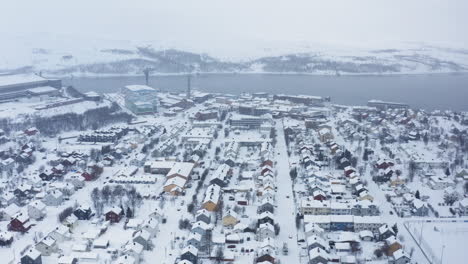 aerial drone view of kirkenes town in norway