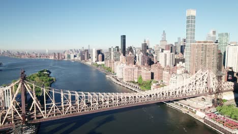 epic aerial of nyc skyline from manhattan's east river