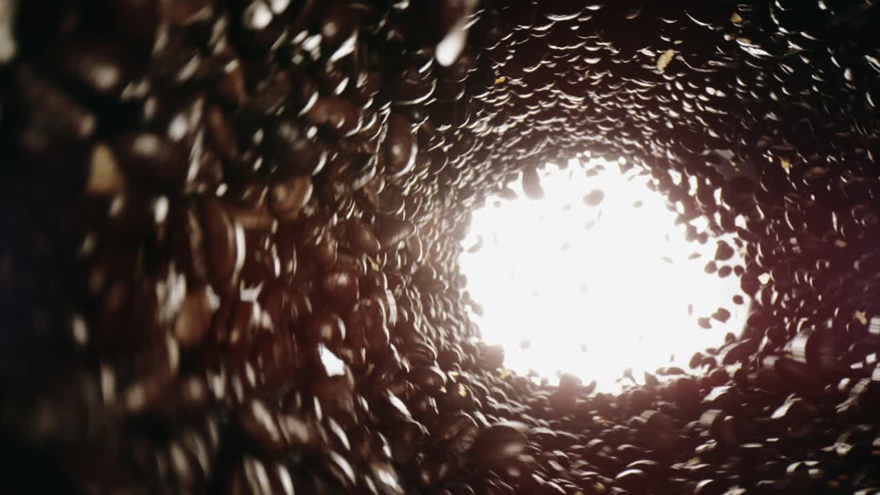 Coffee beans are spinning inside machine