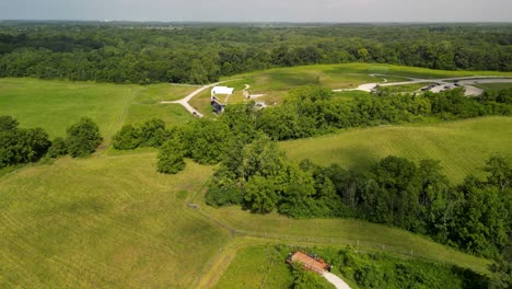 Aerial-view-of-winter-bison-pasture-and-nature-center,-battelle-darby-creek-ohio-metro-park