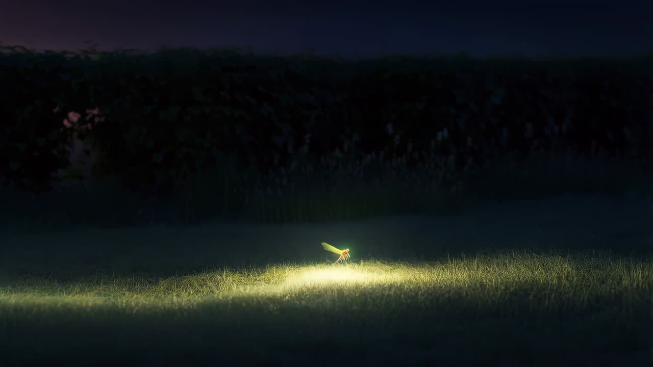 A Glowing Firefly in a Dark Field at Night