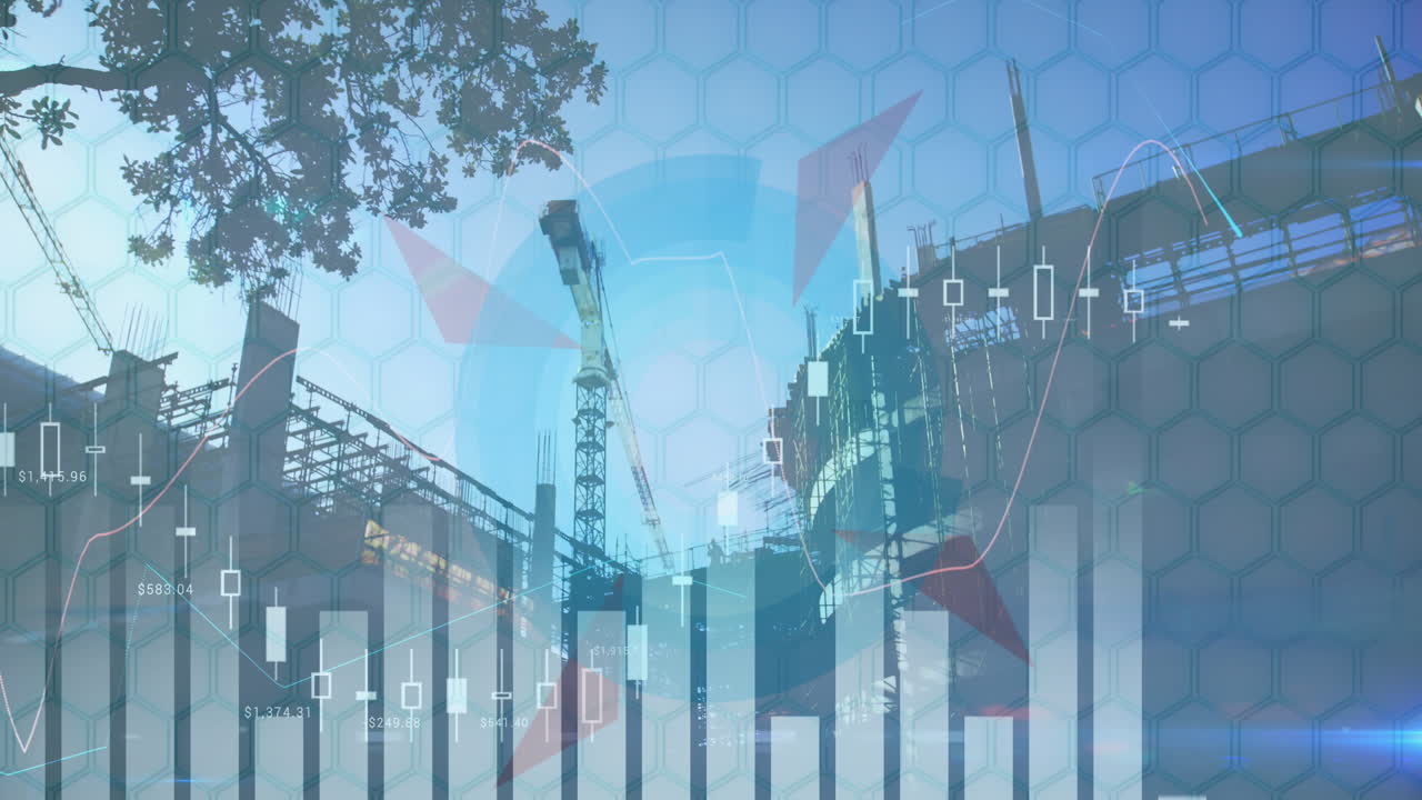 animación del procesamiento de datos sobre el paisaje urbano y las formas