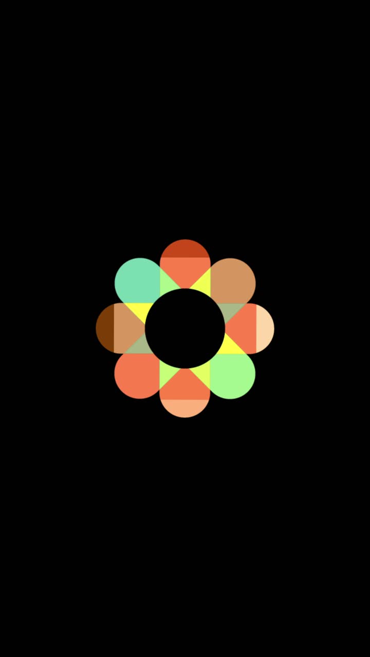 Animazione in loop continuo di un logo a fiore geometrico che ruota con canale alfa per storie e reel.