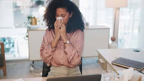 black woman, covid and sinus in office