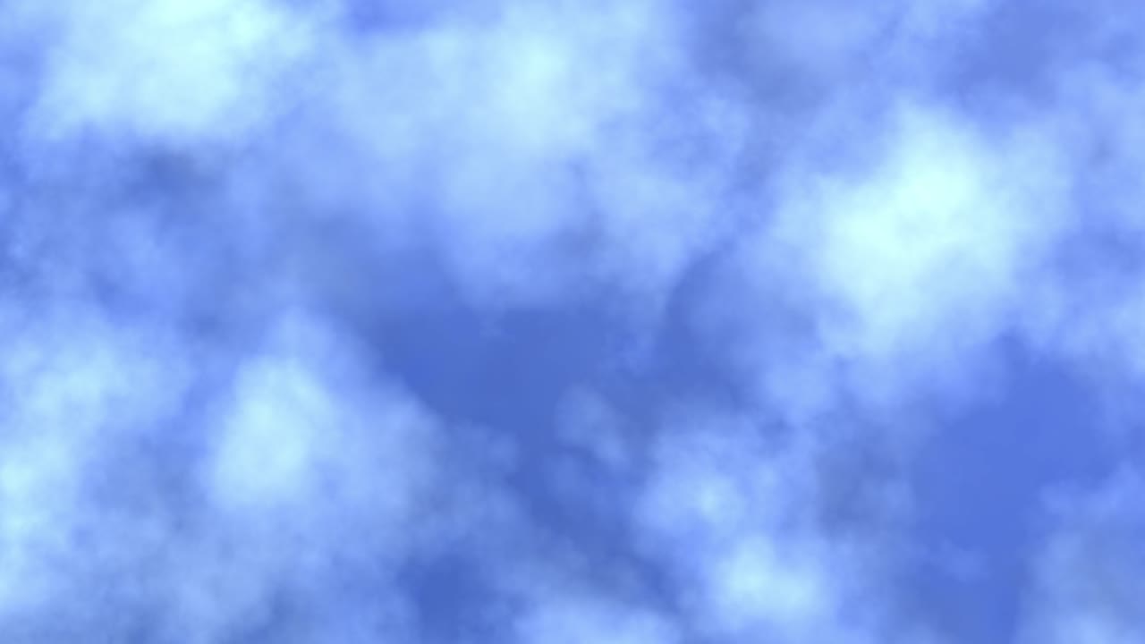 Animation of two layers of cloud formations almost cover the clear blue day sky and are moving slowly in opposite directions