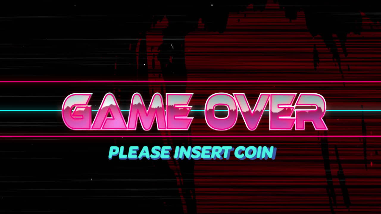 Animation of game over text over red shapes moving