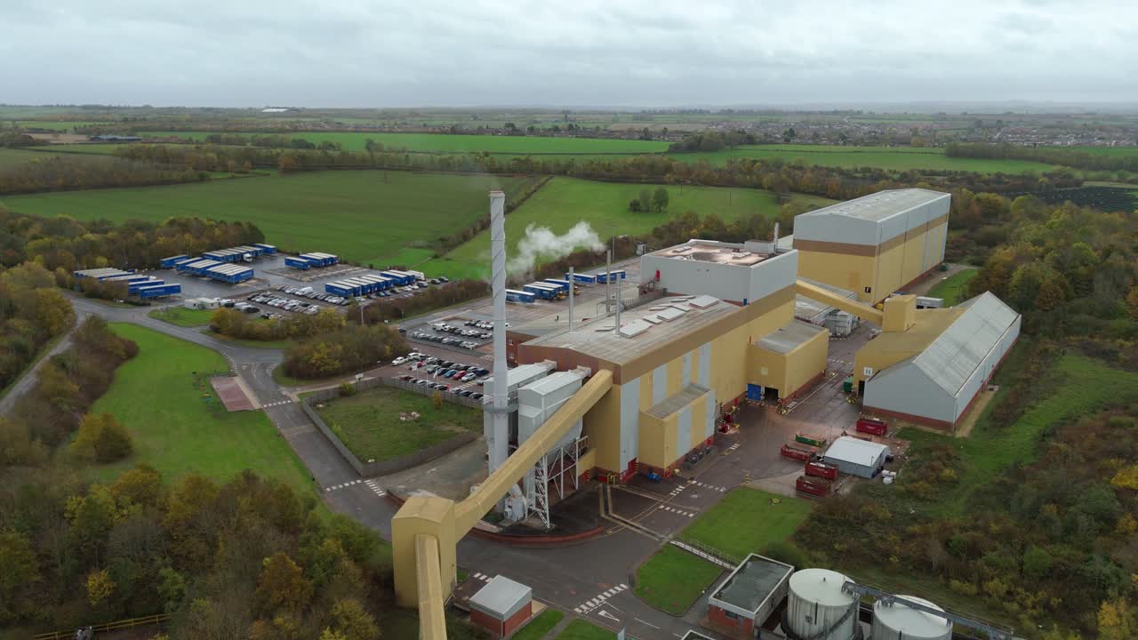 Industrial Gypsum Mine and Manufacturing Site in Leicestershire, Aerial View of Large Scale Factory Producing Plaster for UK Construction 4K Video