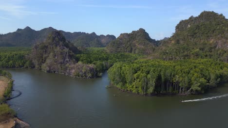 boat mangrove river hills malaysia langkawi