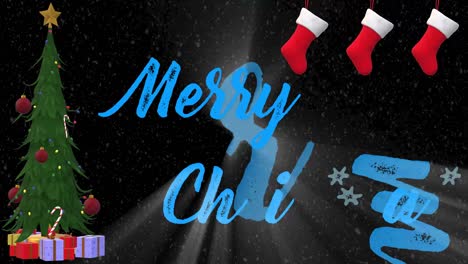 movimiento de nieve detrás de adornos de navidad y celebrar el texto
