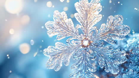 a snowflake is captured in a blue and white background. the snowflake is the main focus of the image, and it is surrounded by a serene and peaceful atmosphere