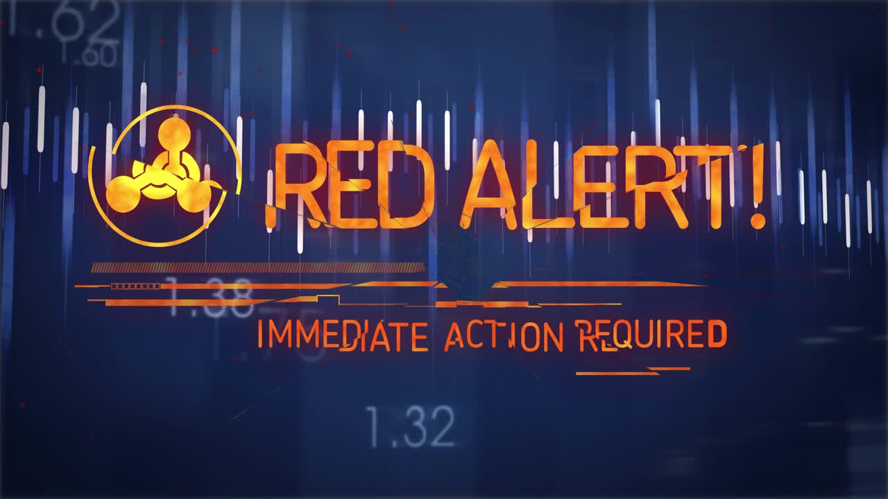 Orange circular logo appearing pulsing line transforming into RED ALERT signaling immediate action