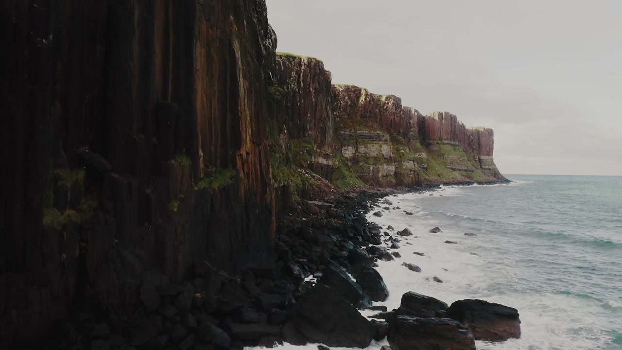 Isle of Skye, Scotland UK, Kilt Rock Cliffs and Meat Falls Aerial, Impressive Scottish Landscape by North Sea