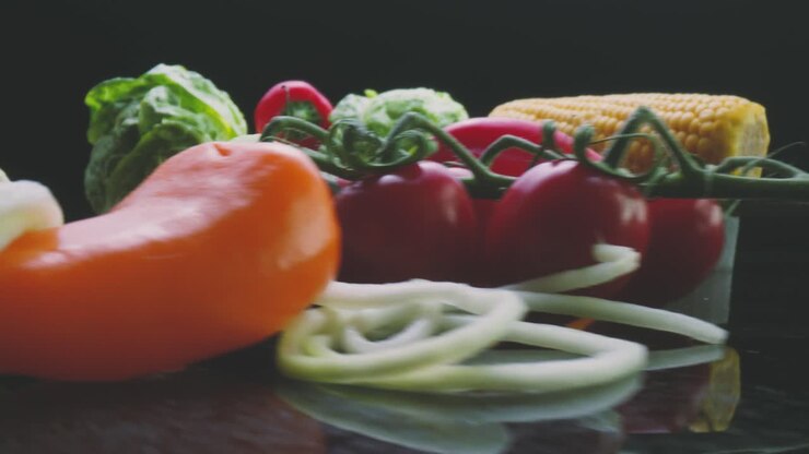 Ingredients for healthy vegetable salad on table