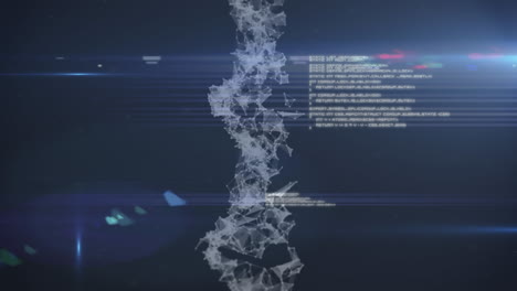 animación del procesamiento de datos y la cadena de adn sobre puntos de luz