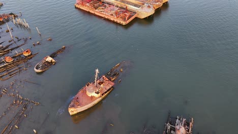 aerial approaching view of the staten island ship graveyard on the arthur kill