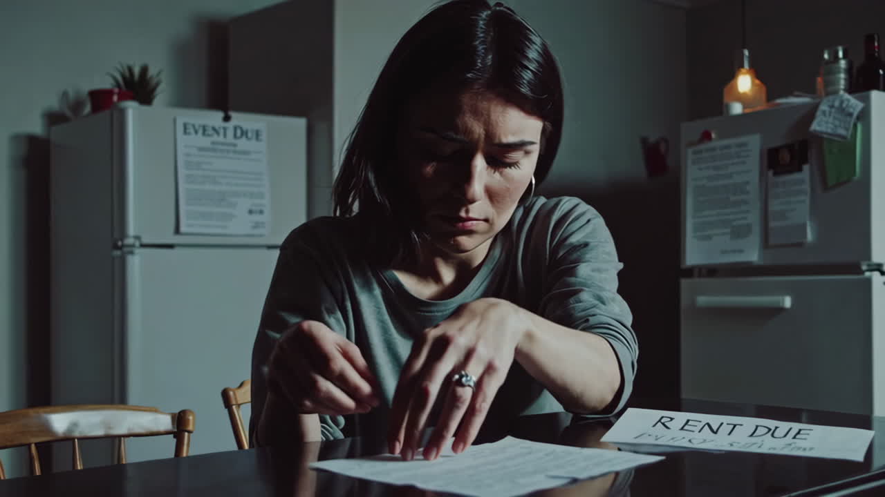 Woman Stressed About Rent Payment