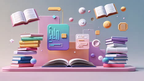 abstract digital learning and education concept with books and technology