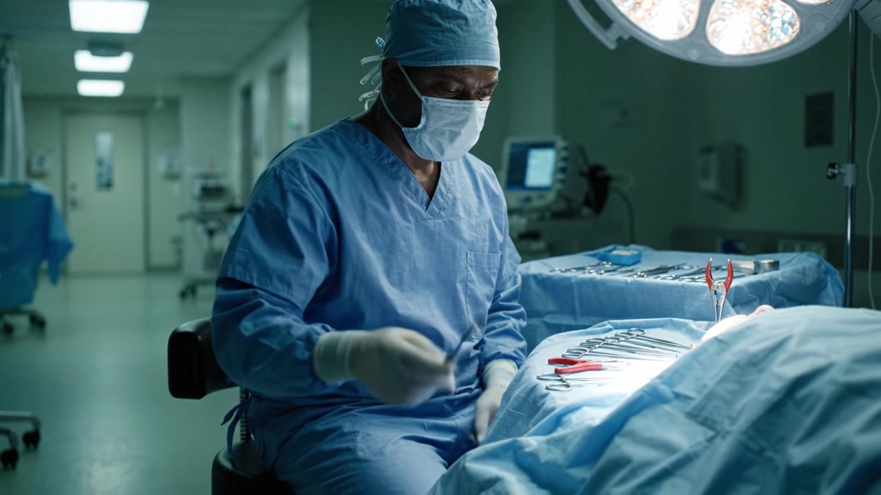 Kirurg fokuseret på procedure i operationsstuen: Et indblik i medicinens og præcisionens verden under en kritisk kirurgisk operation