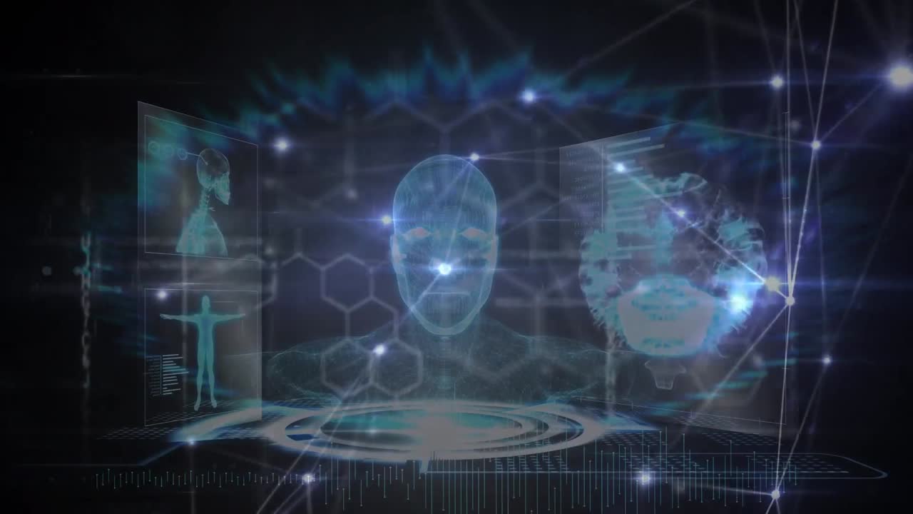 검은색 배경에 데이터 처리를 통해 연결 네트워크의 애니메이션