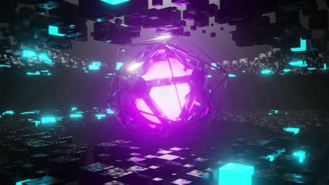 rotating glowing object with purple color moving around. 3d animation loop