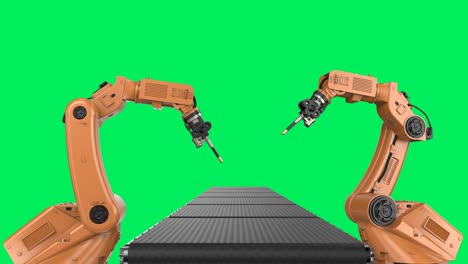línea de ensamblaje de robots en pantalla verde