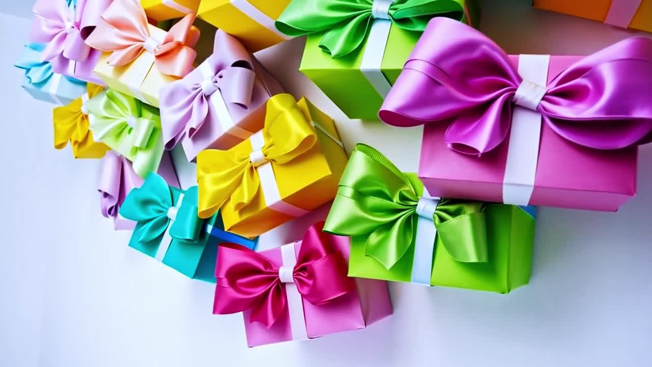 리본 과  을 가진 다채로운 선물 상자