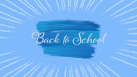 Animation-Von-Back-to-School-Text-In-Weißen-Buchstaben-Auf-Blauem-Spritzer-Und-Blauem-Hintergrund