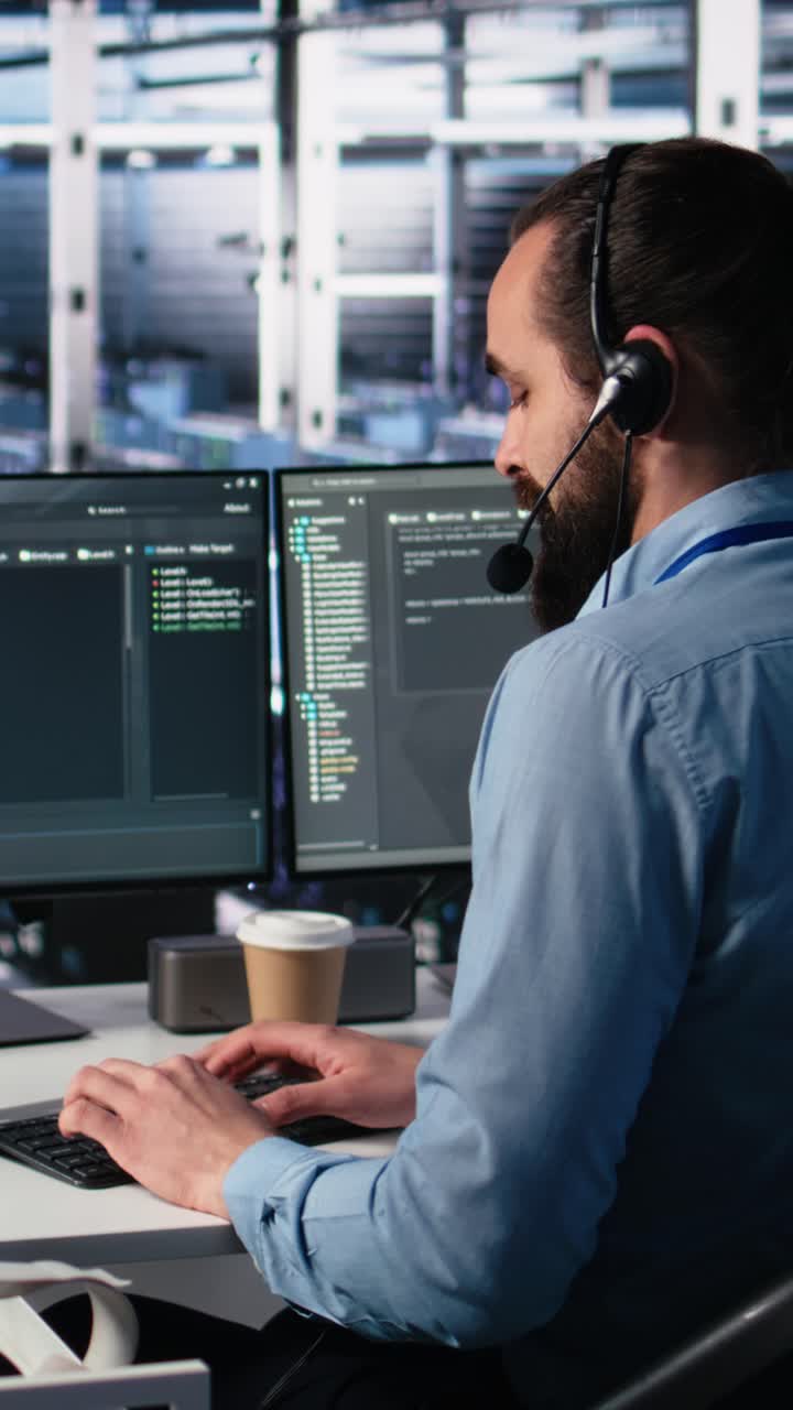 Vertical video Data center admin using AI assistant to provide user technical support
