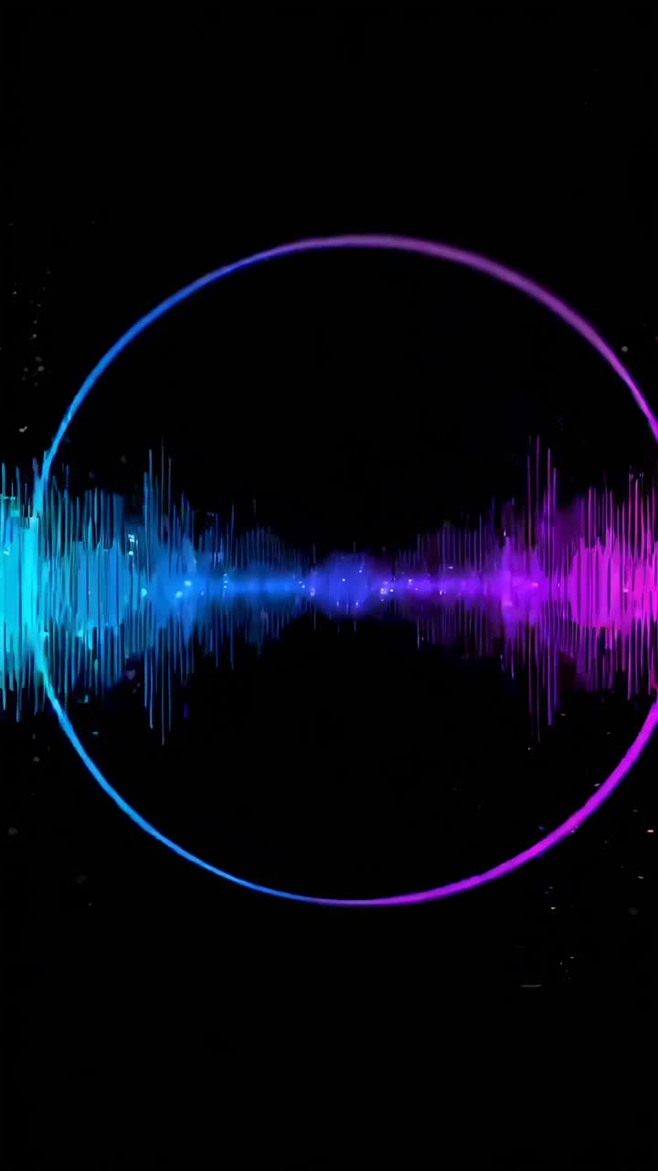 Vibrant soundwave design in blue and pink on black. Front-facing angle, ideal for video backdrops