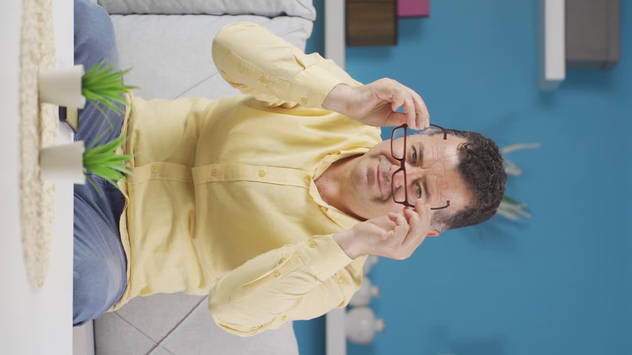 vídeo vertical del anciano con gafas.