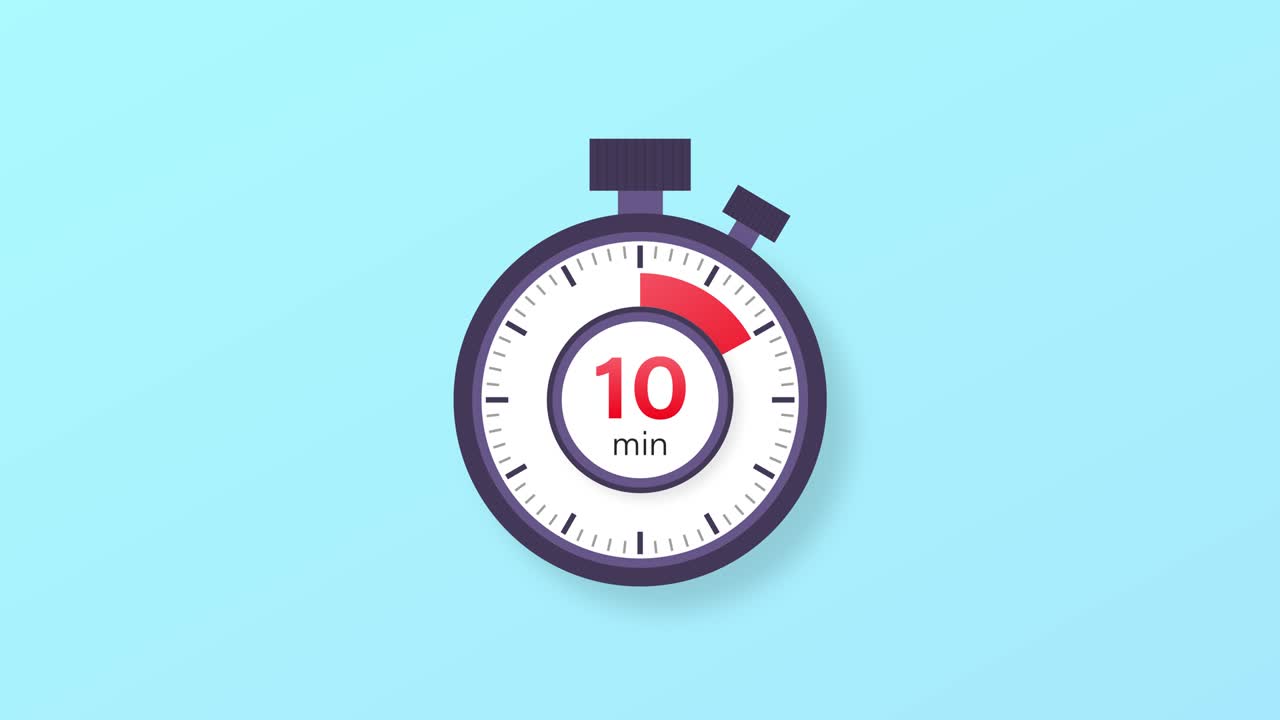 The 10 minutes timer. Stopwatch icon in flat style.Motion graphics.