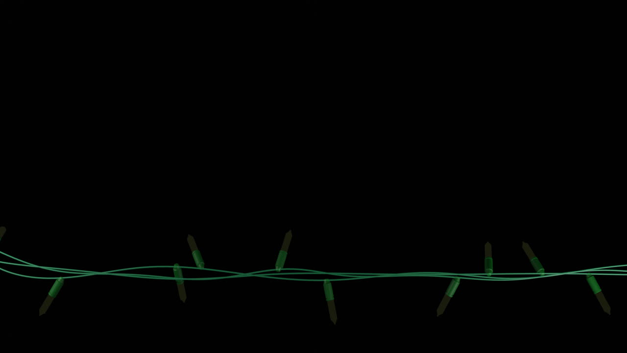 faixa de luzes amarelas de natal a piscar em fundo preto, espaço de cópia