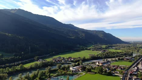aerial view of austrian alps next to city kuchl outside salzburg