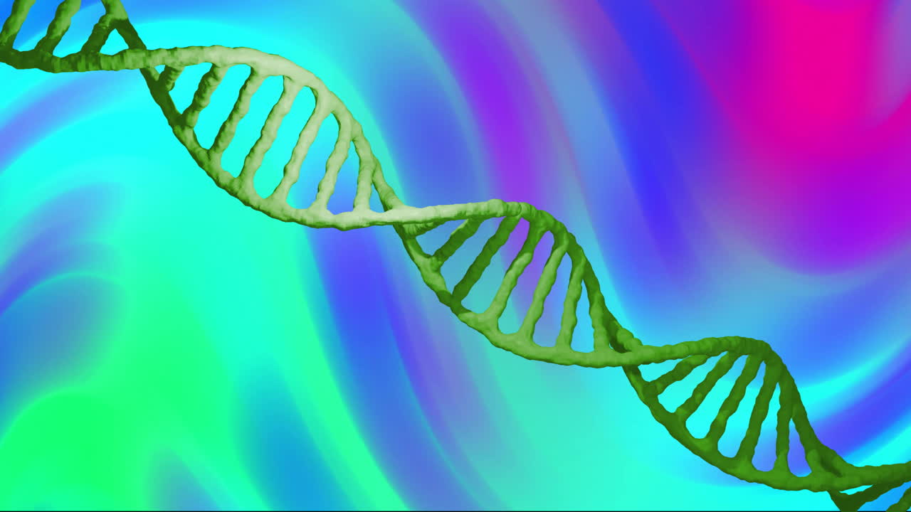 animación de cadena de adn sobre un fondo vibrante y colorido