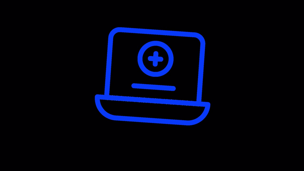 Animated Blue Outline Laptop Icon with Plus Sign