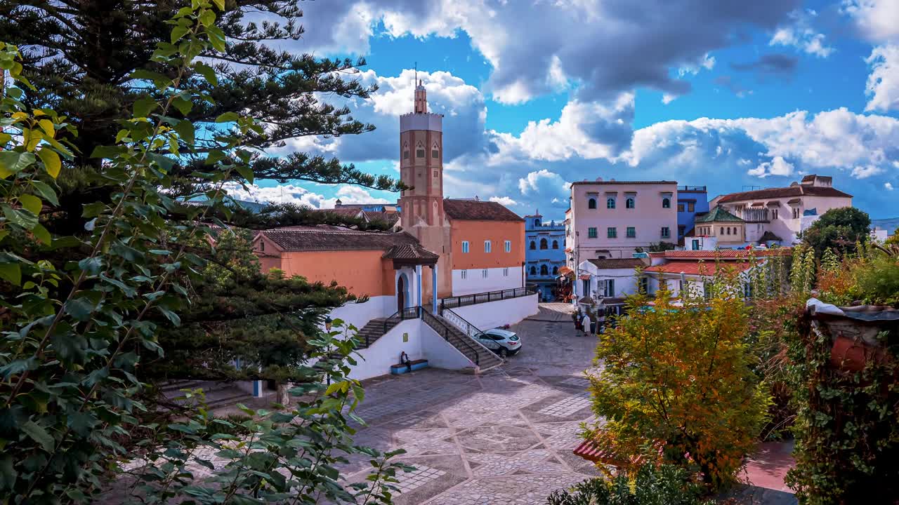 모로코의 아름다운 셰프샤우네 마을의 항공 타임스 뷰.