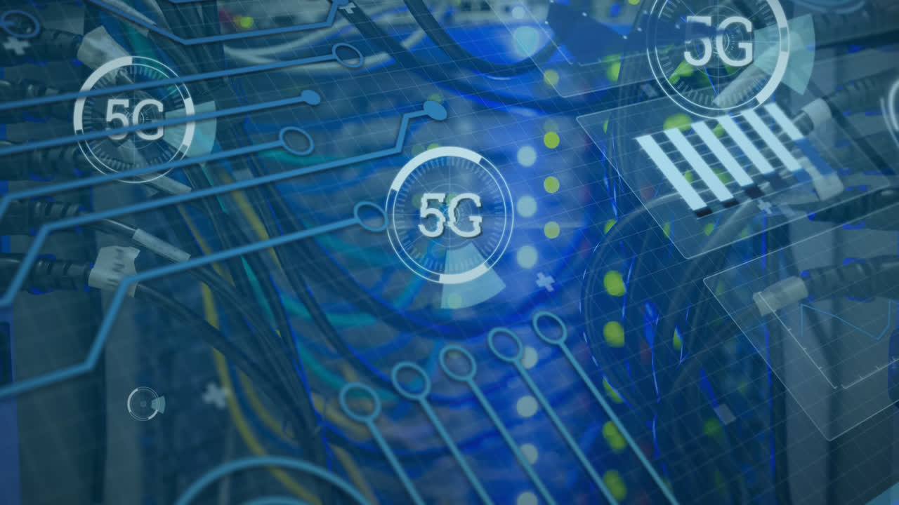 animación del procesamiento de datos y 5g a través de cables informáticos