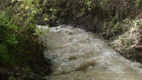 rain water runoff rushes down a small stream