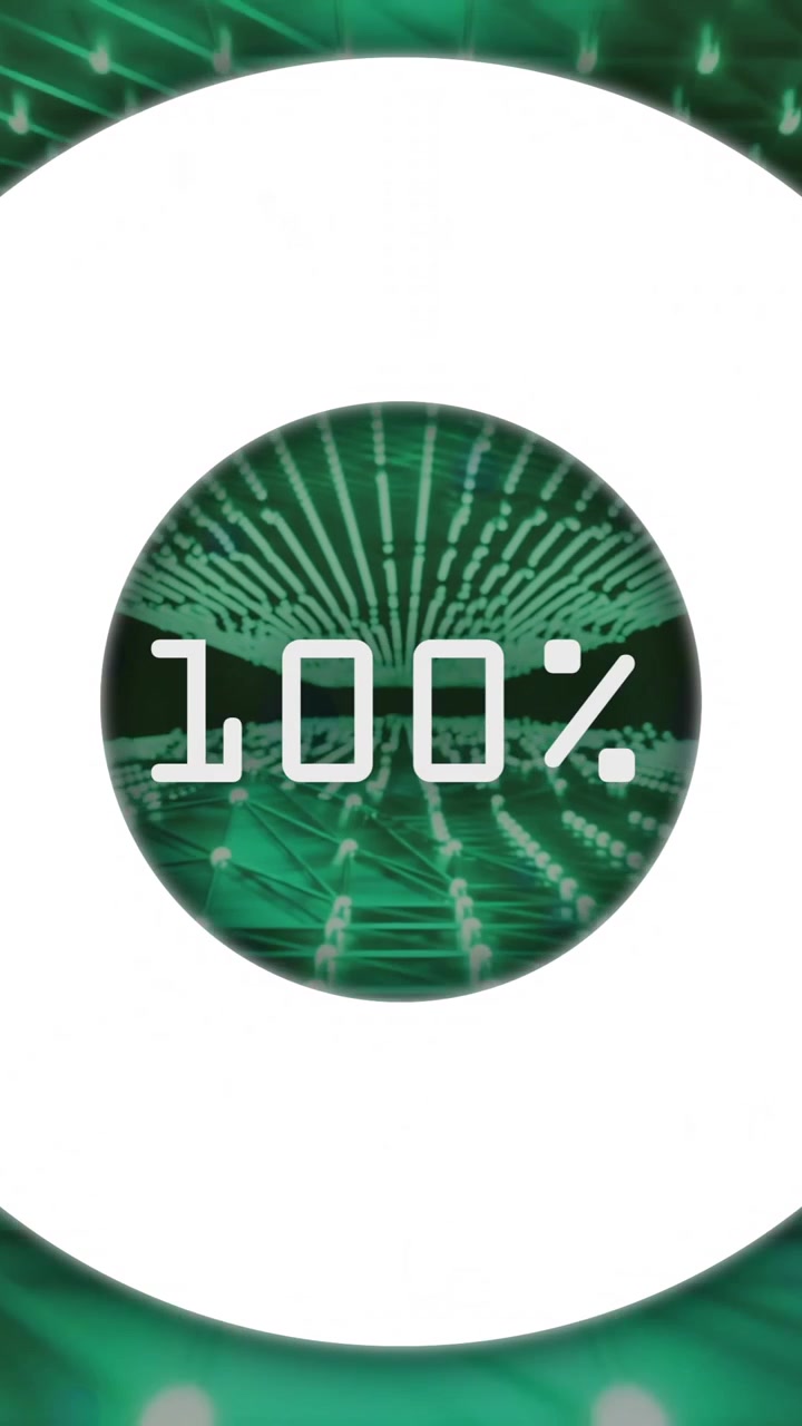 Animation of countdown from 0 to 100 in loading circles over illuminated grid pattern
