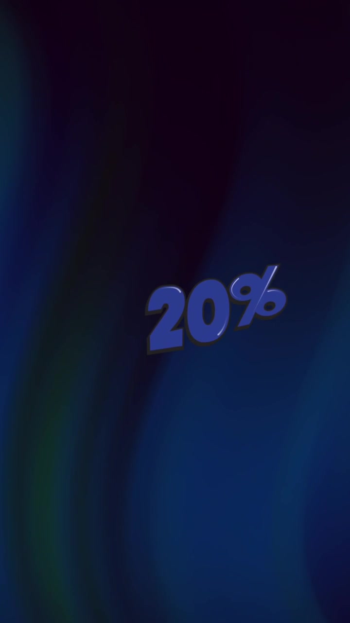Animazione con sconto del 20% su sfondo blu scuro e nero.