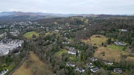 calm aerial peaceful lake windermere in cumbria, england