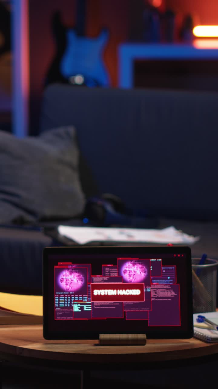 Vertical Video Black IT professional in loft working on cybersecurity with gadgets