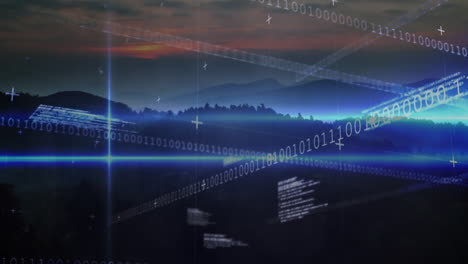 animación del procesamiento de datos sobre el paisaje