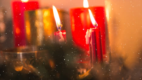 falling snow with christmas candles