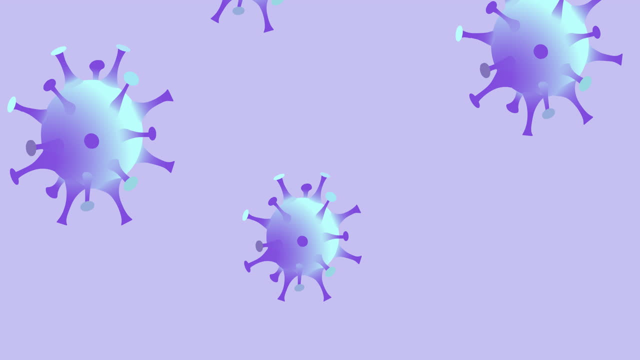 Animación de células del virus COVID-19 sobre fondo morado
