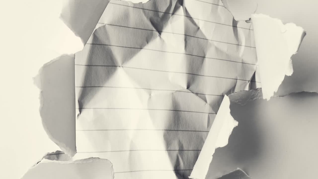 Animation of teared black and white paper pieces moving over black