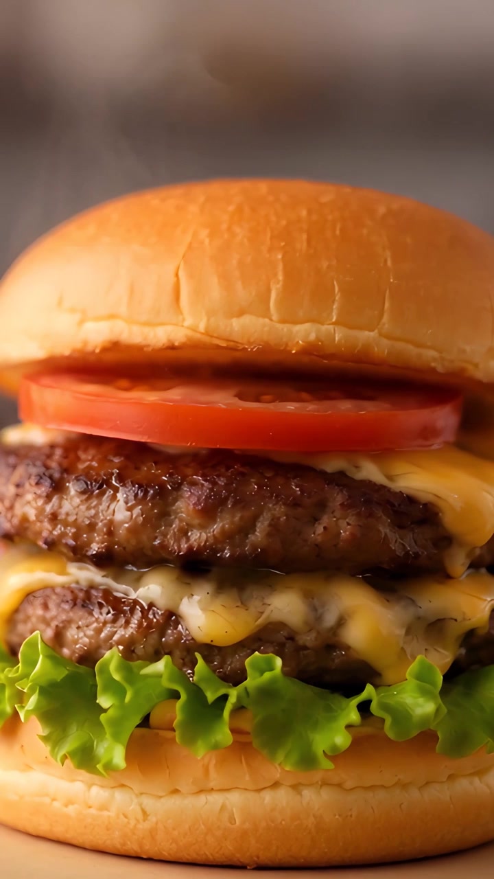 Hamburger Succoso Primo Piano Sfondo Bokeh 4K