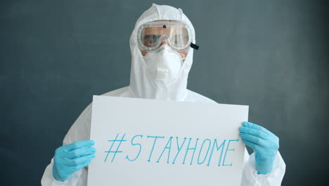 stay home notice in protective gear