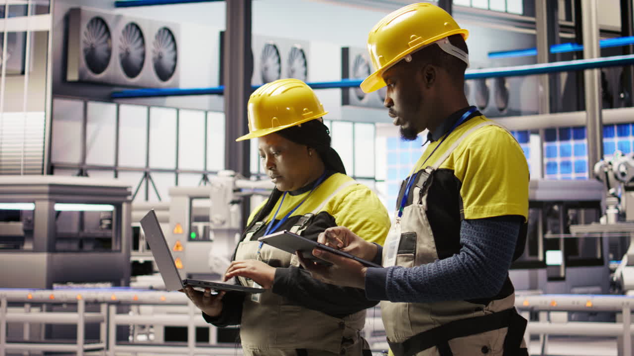 Vertical video Smart factory engineering team implement automated workflows